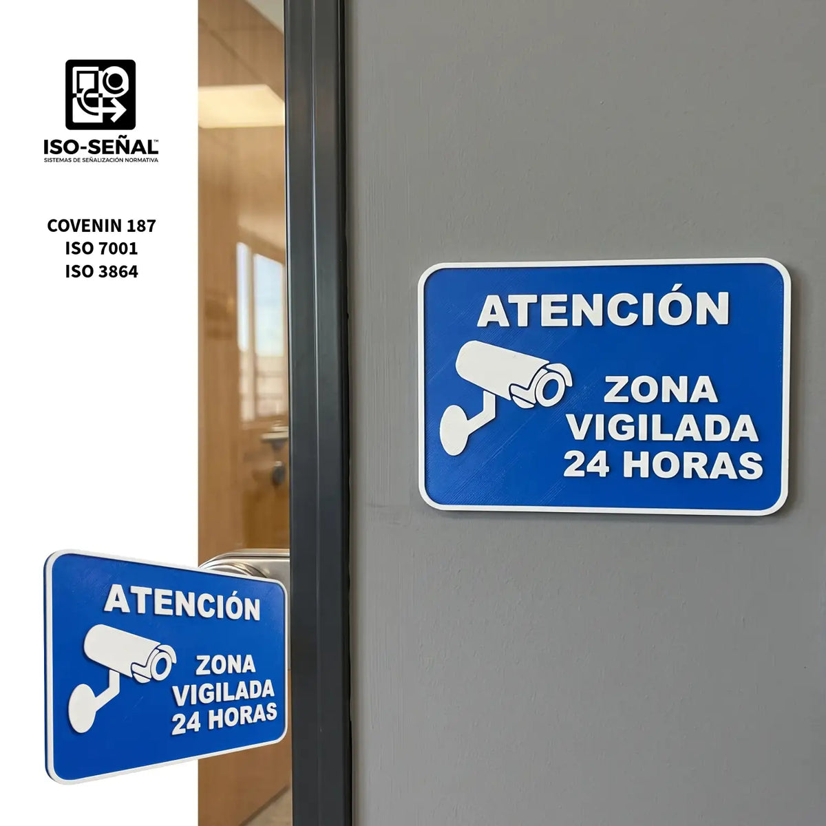 Señalización de Seguridad "Atención: Zona Vigilada 24 Horas" en Relieve