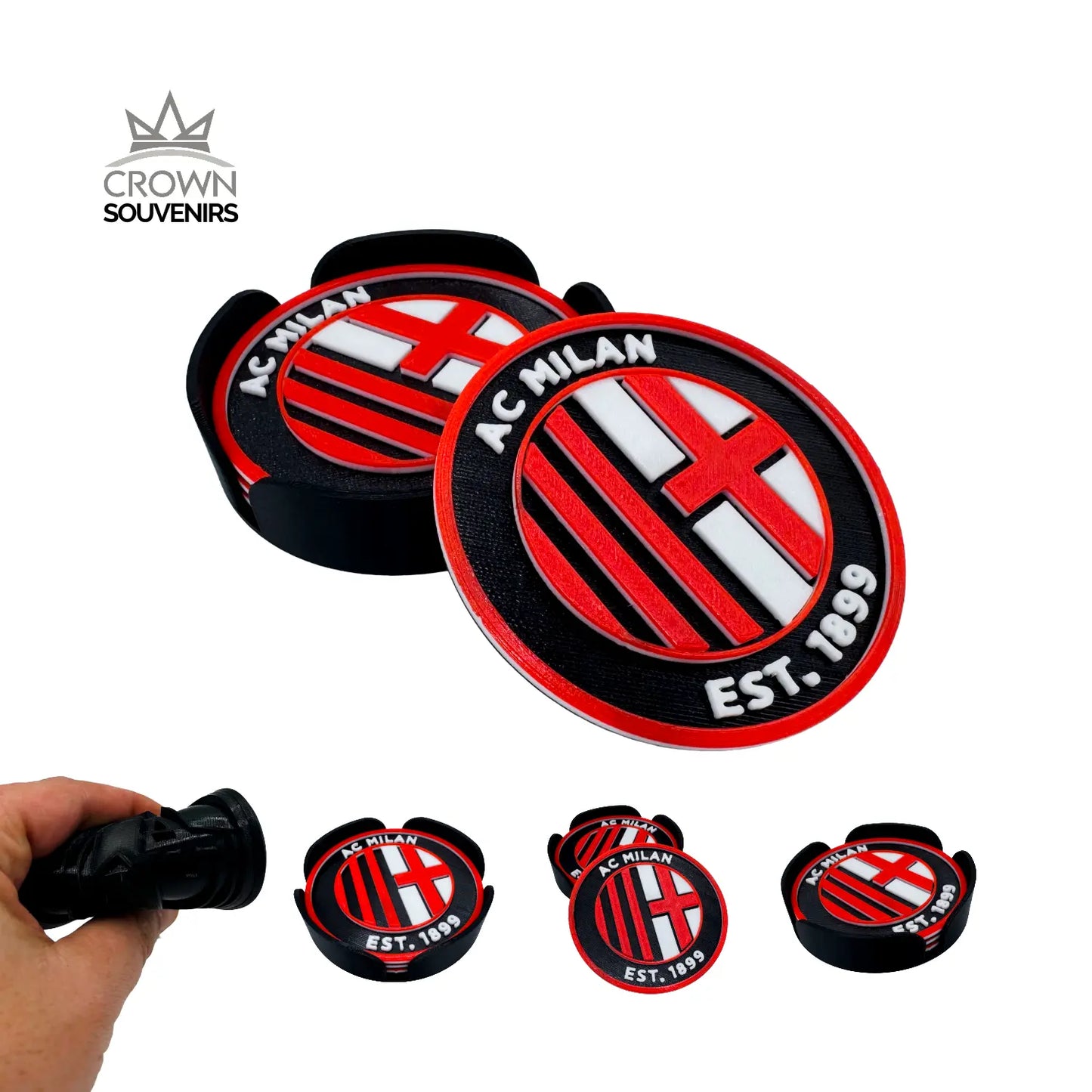 Set de Portavasos AC Milan - Edición Rossonera (4 Unds + Base)