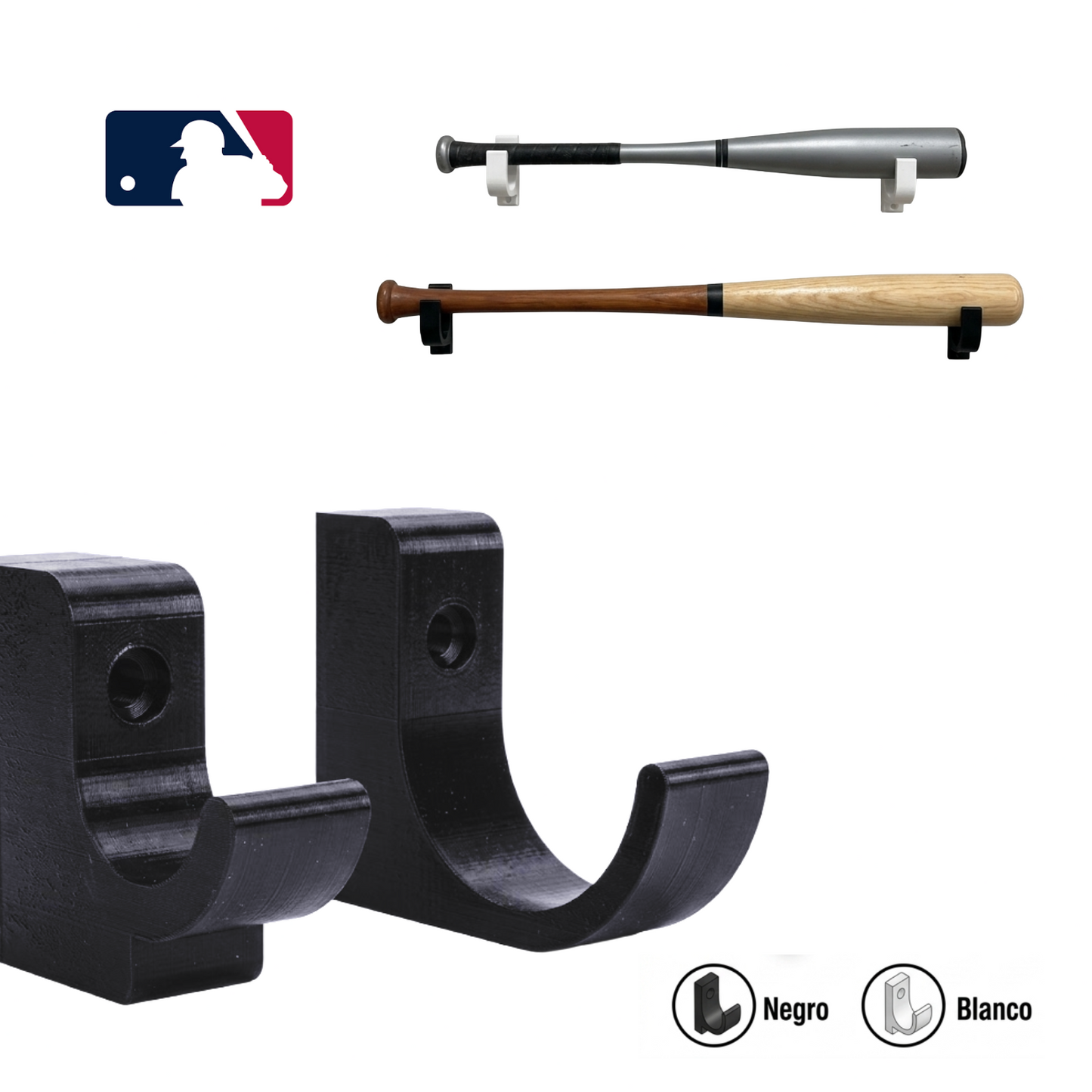Base de Pared Horizontal para Bates de Béisbol (4 Tamaños)