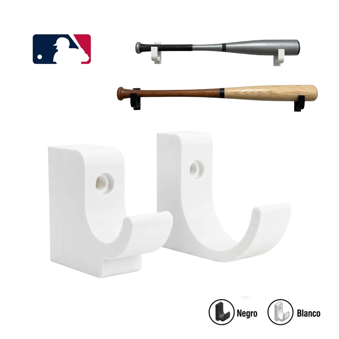 Base de Pared Horizontal para Bates de Béisbol (4 Tamaños)