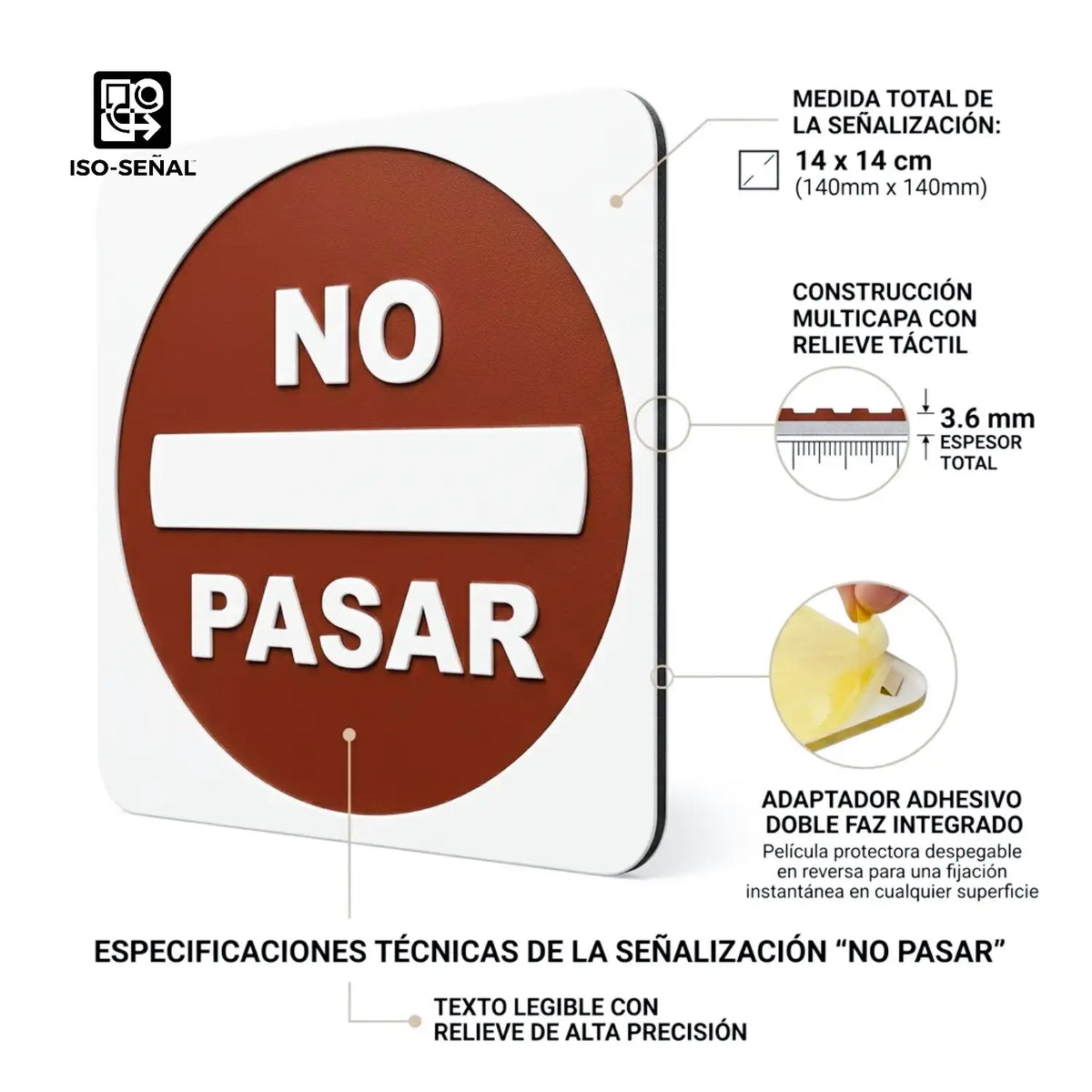 Señalización de Seguridad No Pasar / Prohibido El Paso - 14x14cm