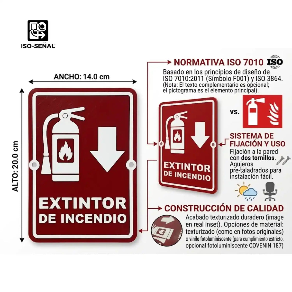 Señalización Placa Extintor De Incendio Pared 14x20cm