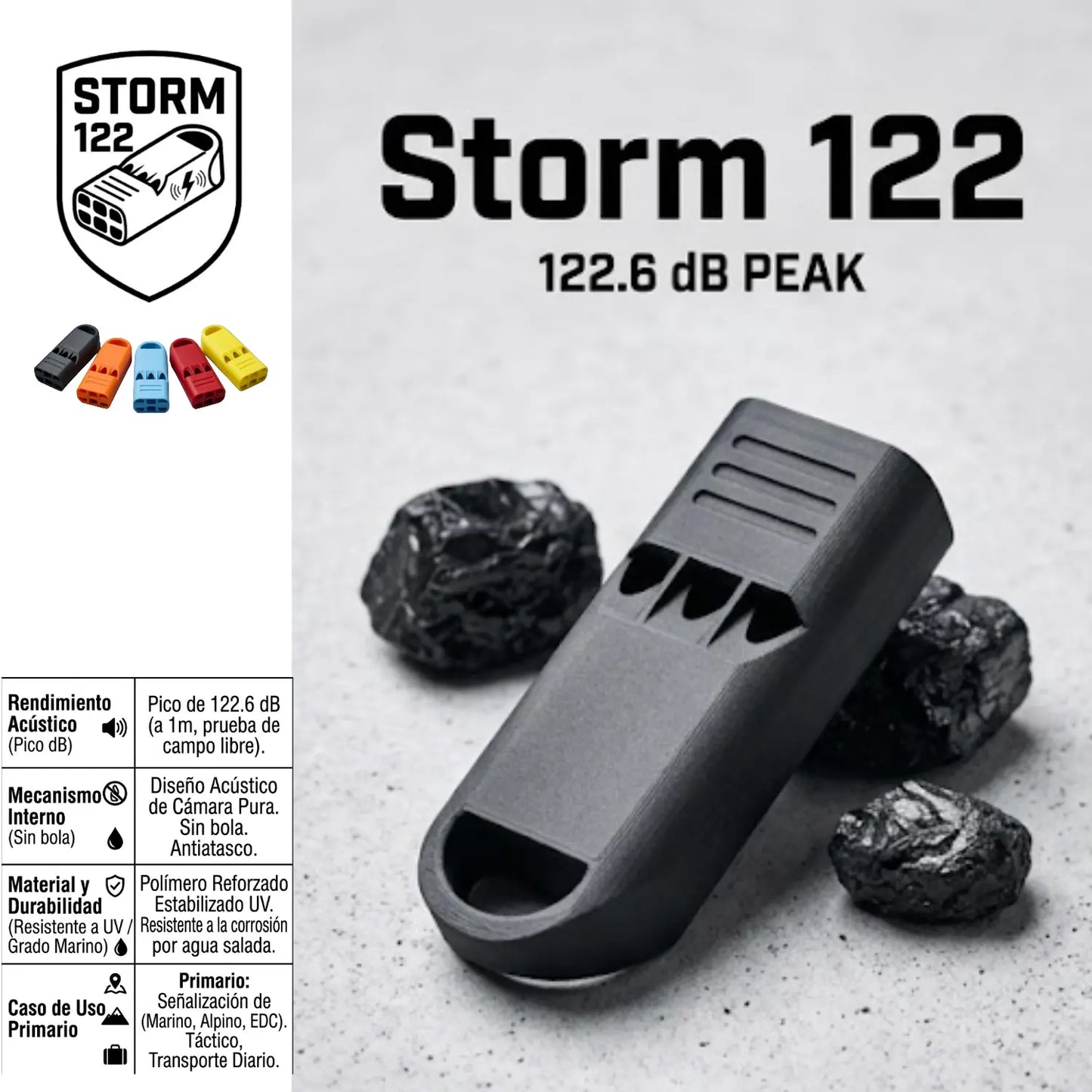 Silbato de Rescate y Supervivencia de Alta Potencia – Storm 122 (122.6 dB)