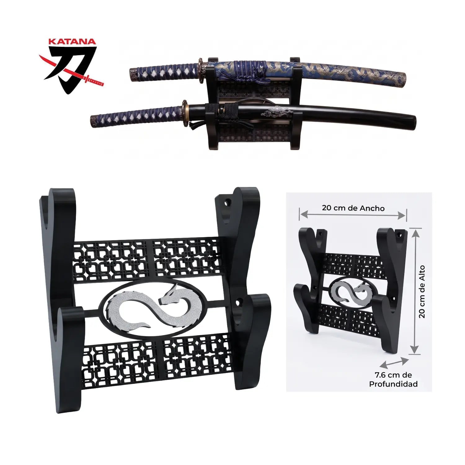 Base de Pared Horizontal para 2 Katanas – Edición Dragón - JiD Bases y Accesorios