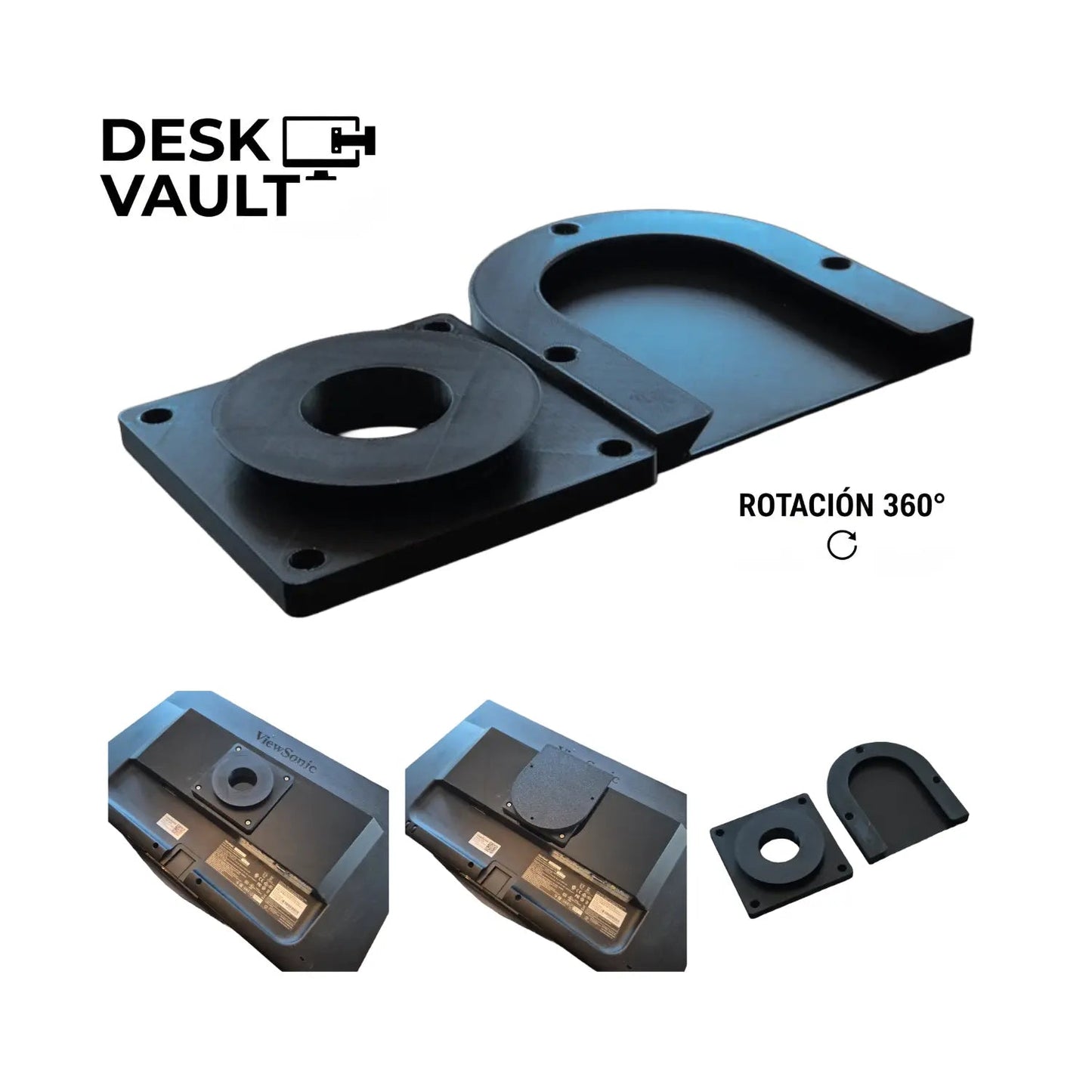 Base de Pared Monitores VESA 75x75 Giratorio 360° hasta 24" - JiD Bases y Accesorios