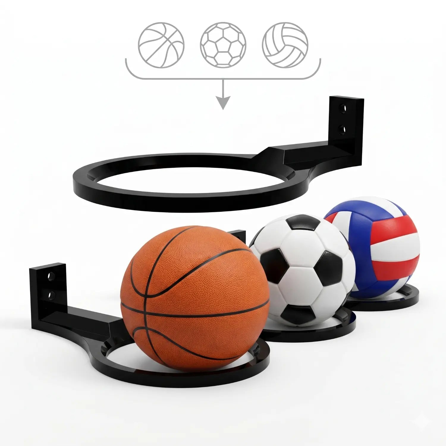 Base de Pared Pelotas de Baloncesto, Fútbol y Voleibol - JiD Bases y Accesorios