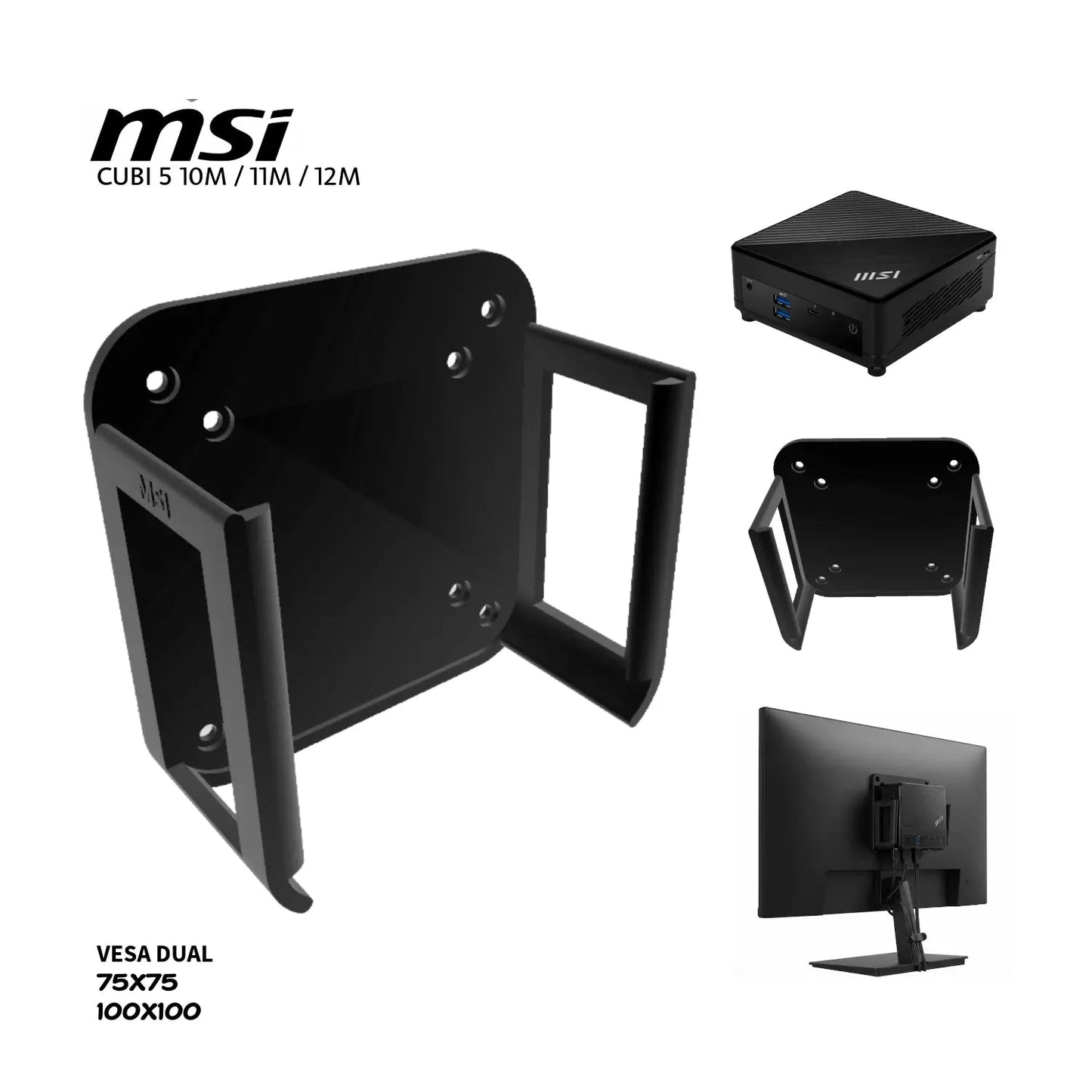 Base VESA Dual para Mini PC MSI Cubi 5 (Versiones 10M, 11M y 12M) - JiD Bases y Accesorios
