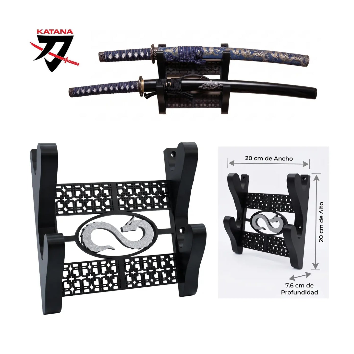 Base de Pared Horizontal para 2 Katanas – Edición Dragón