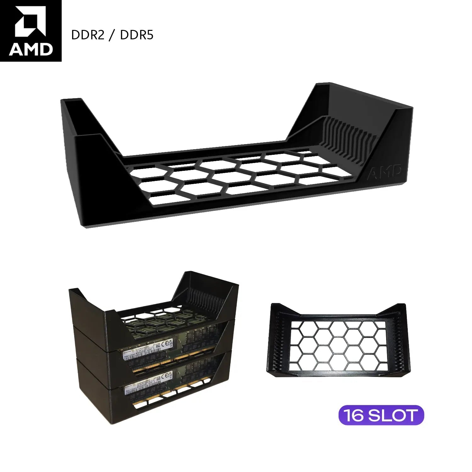 Organizador de Memorias RAM DDR2 a DDR5 16 Slots - Apilable - JiD Bases y Accesorios