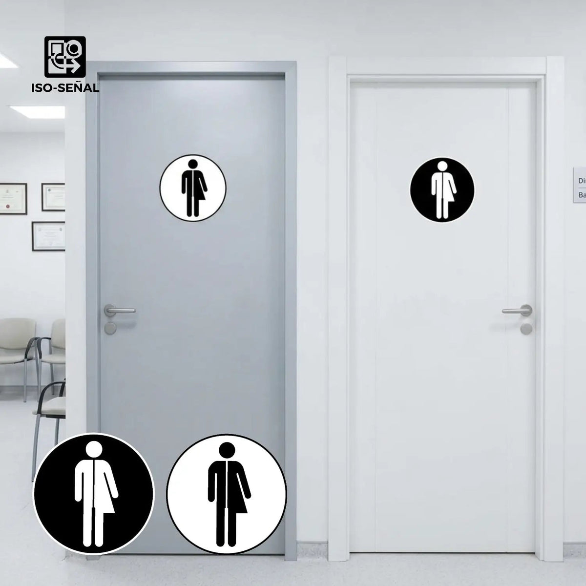 Señalización Circular para Baño Unisex con Relieve (14 cm) - JiD Bases y Accesorios