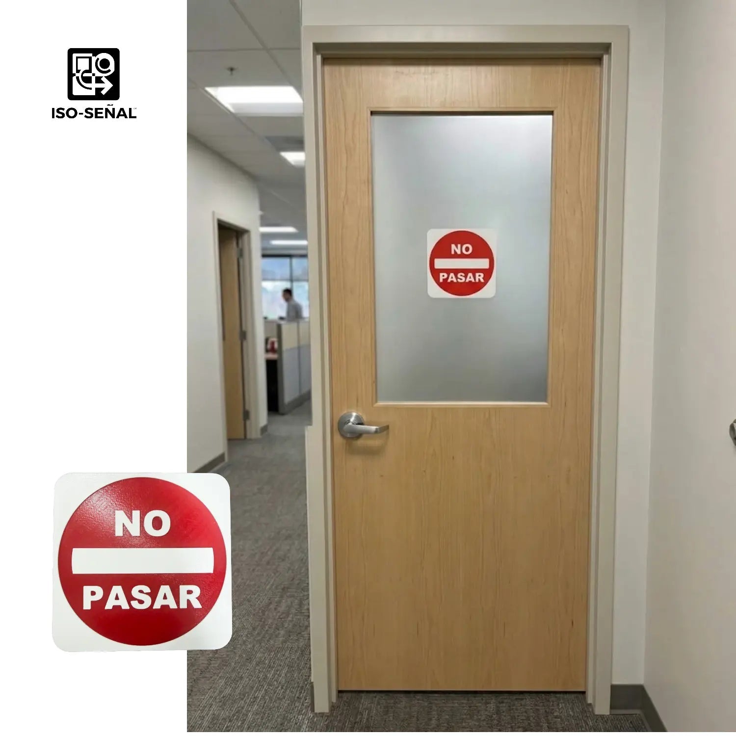 Señalización de Seguridad No Pasar / Prohibido El Paso - 14x14cm - JiD Bases y Accesorios