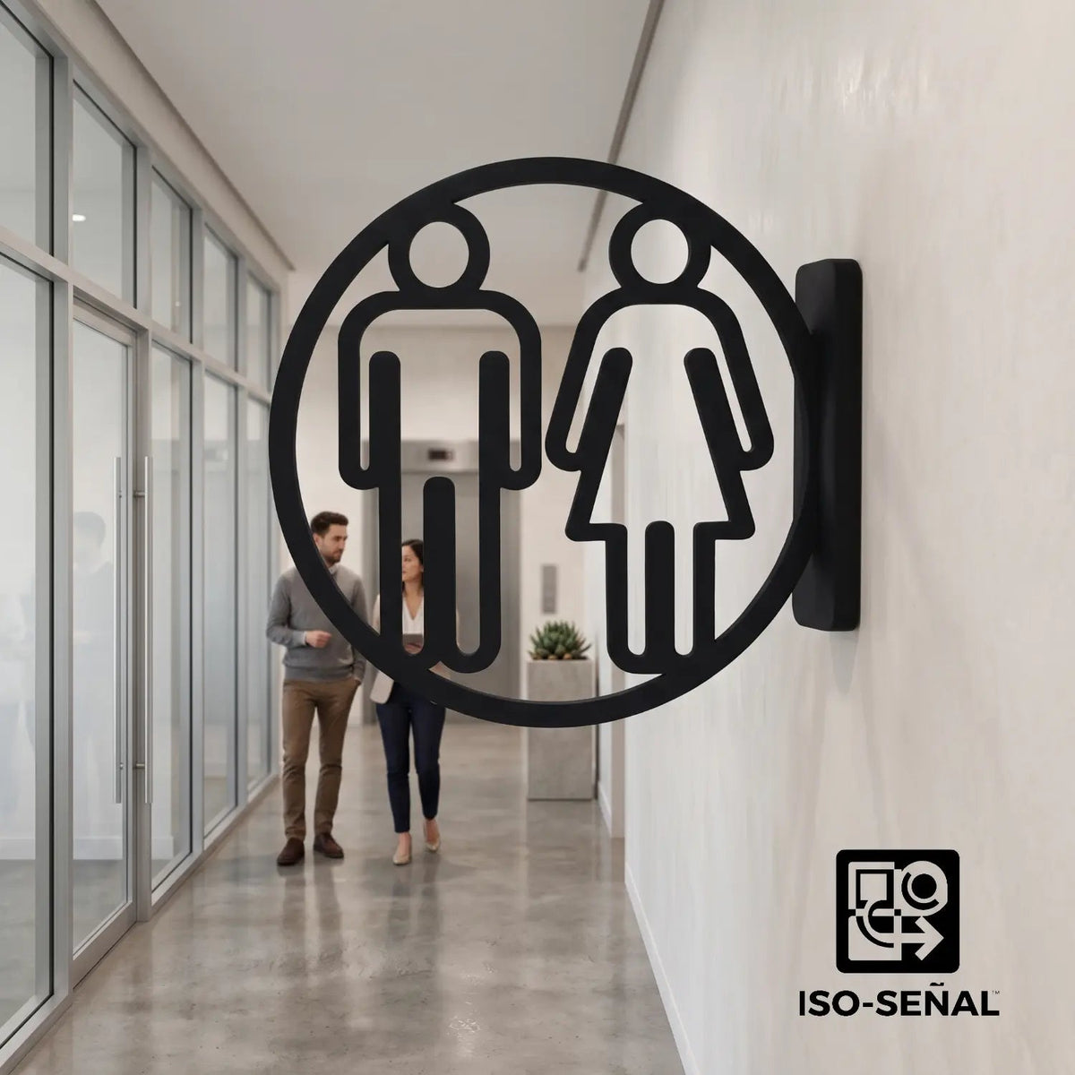 Señalización Tipo Bandera Para Baños Circular 20x20 cm – Doble Cara - JiD Bases y Accesorios