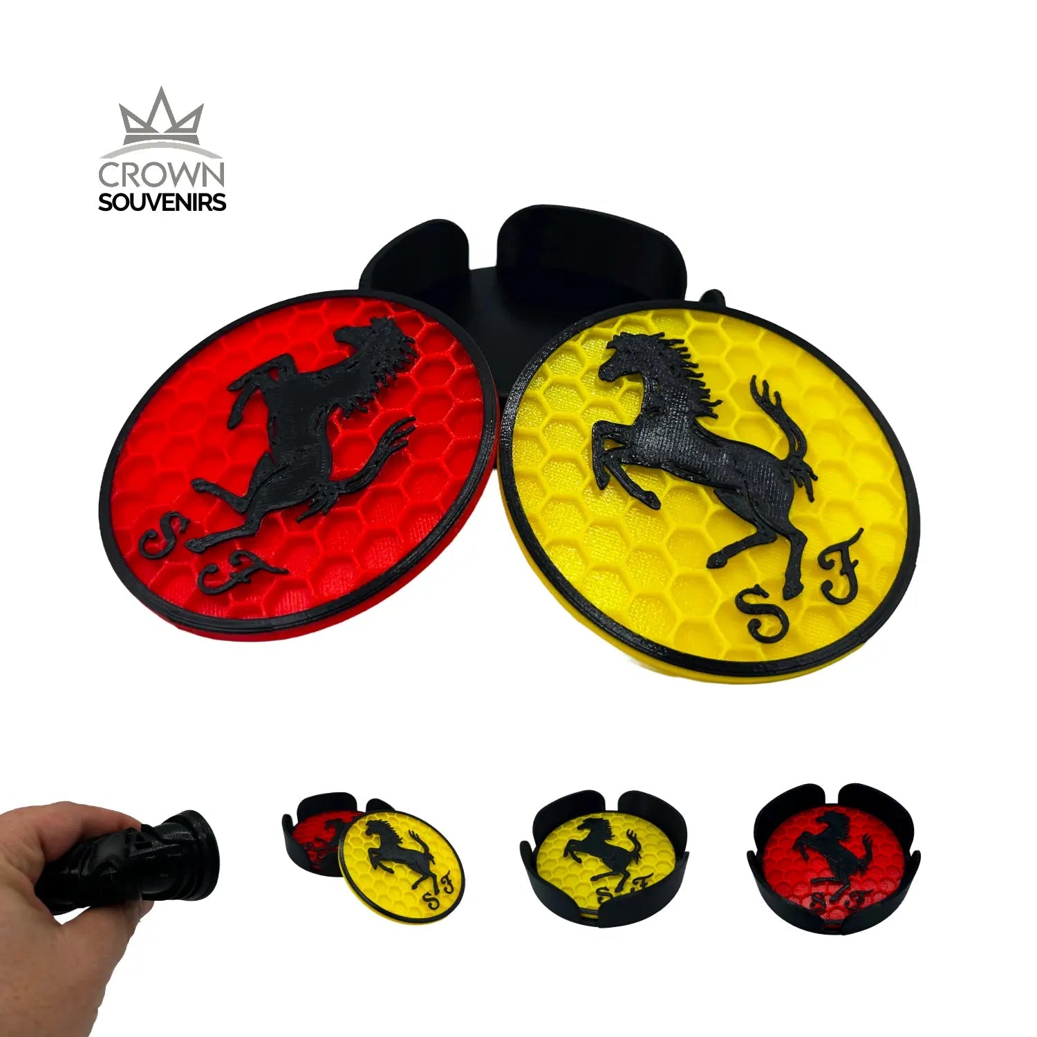 Set de Portavasos Ferrari Premium - Edición Especial (4 Unds + Base) - JiD Bases y Accesorios