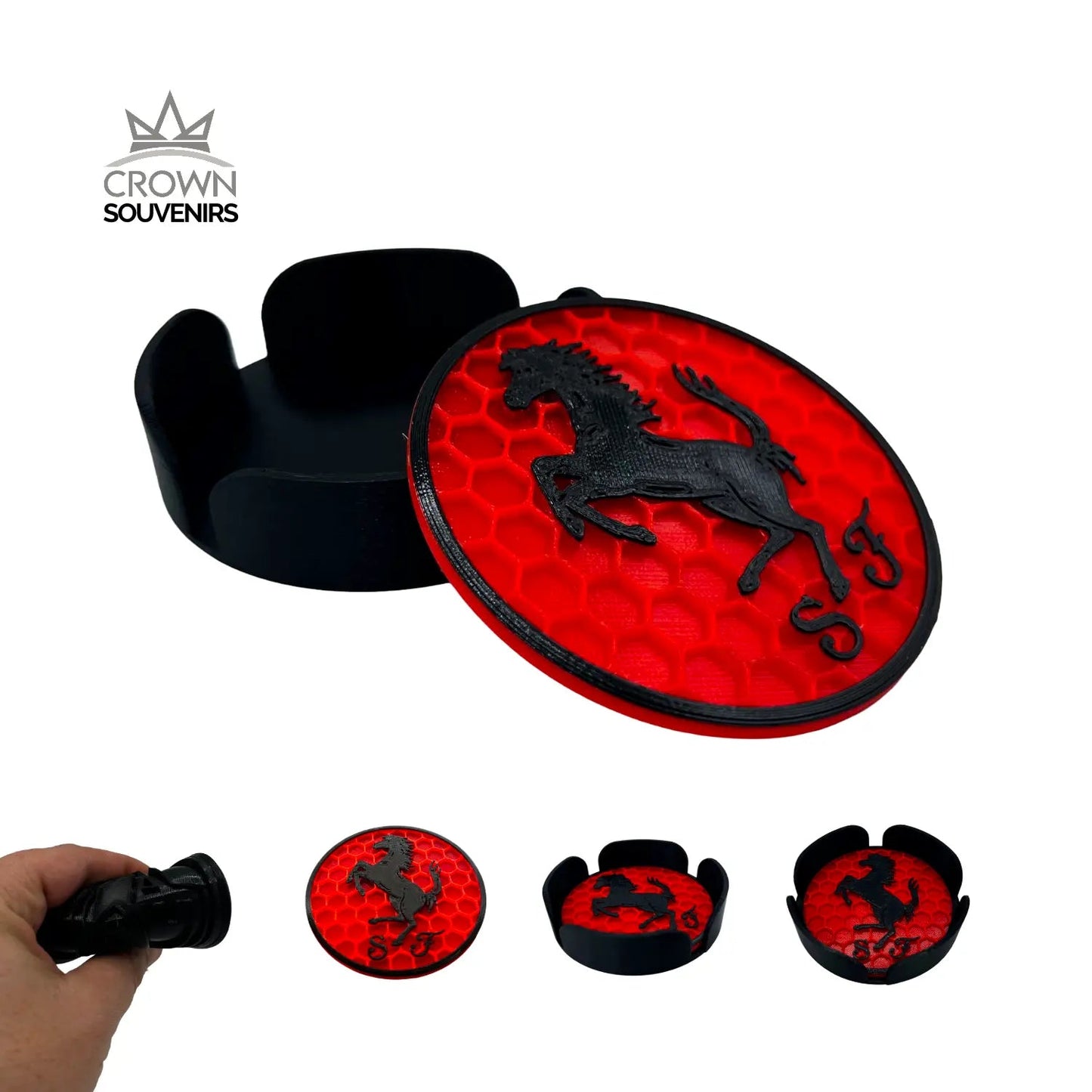 Set de Portavasos Ferrari Premium - Edición Especial (4 Unds + Base) - JiD Bases y Accesorios