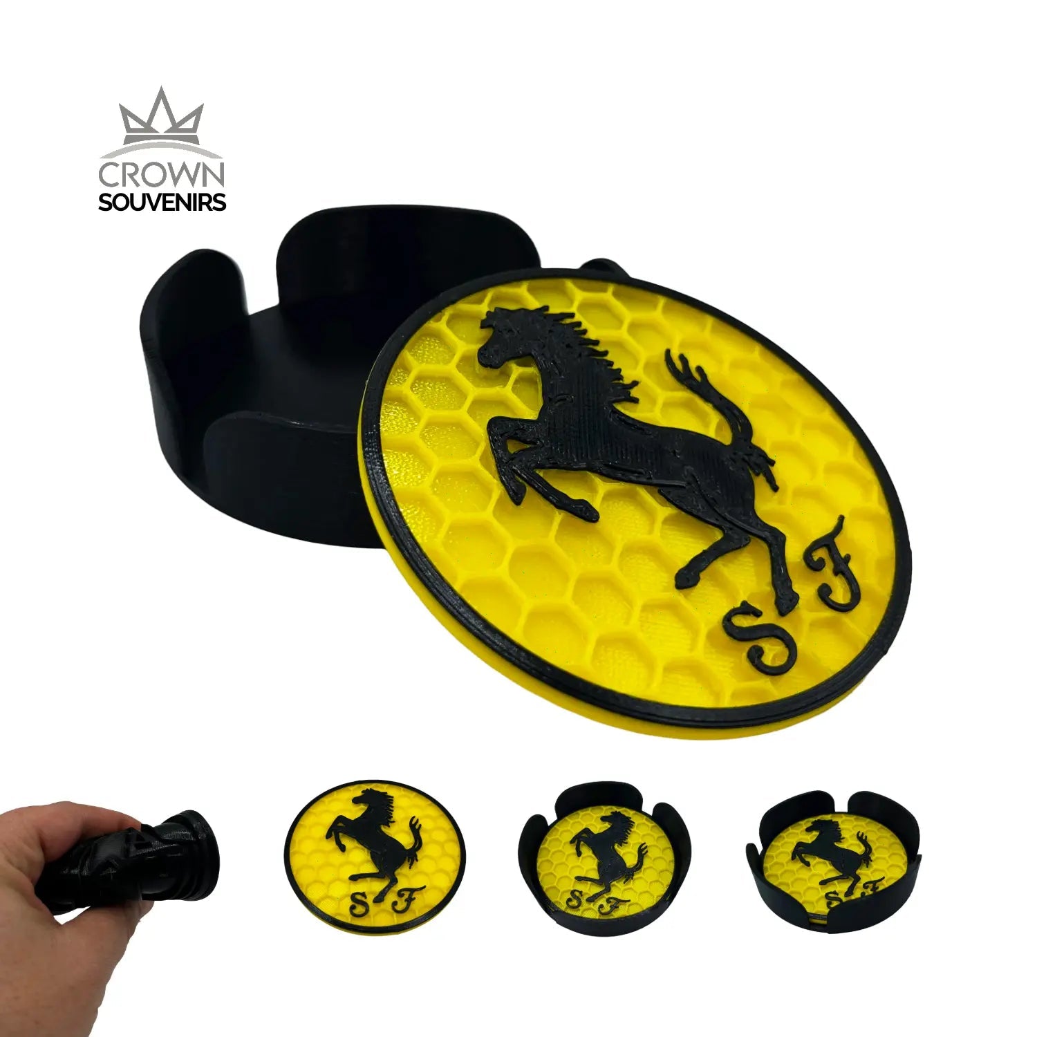 Set de Portavasos Ferrari Premium - Edición Especial (4 Unds + Base) - JiD Bases y Accesorios