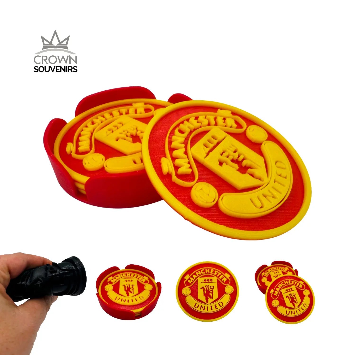 Set de Portavasos Manchester United - Edición Red Devils (4 Unds + Base) - JiD Bases y Accesorios